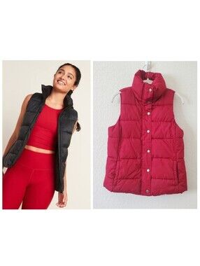 Old Navy Red Fleece Lined Puffer Warm Vest S  Gorpcore Hiking